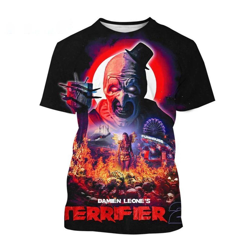 Summer Horror Movie 3D Digital Printed T-shirt Men's Clown Short Sleeved T-shirt