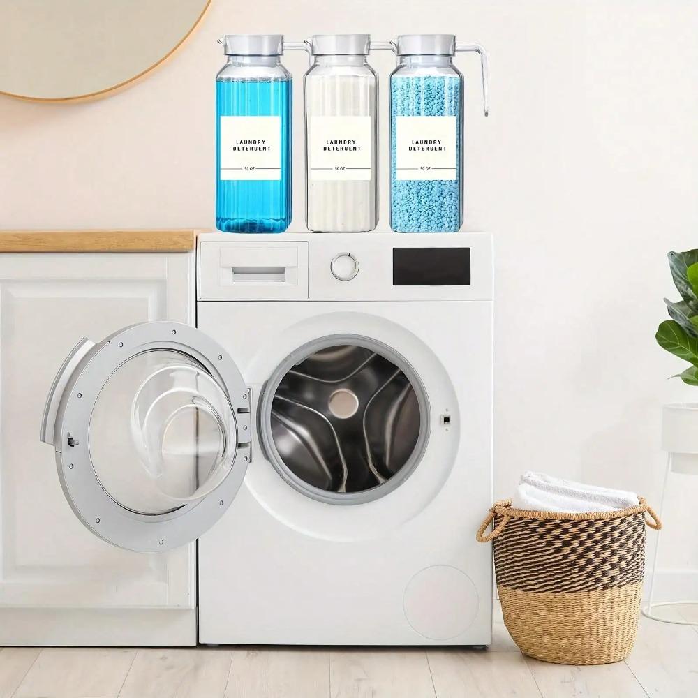 1/2 Pcs Laundry Detergent Dispenser Fabric Softener Dispenser with Labels Measuring Cups Laundry Soap Bleach Container