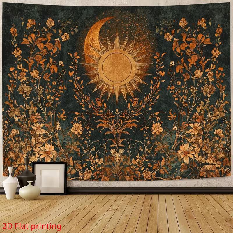 2D Mystic Sun Moon Tapestry Retro Floral Themed Event & Party Background 47.2x31.5inch/120*80cm