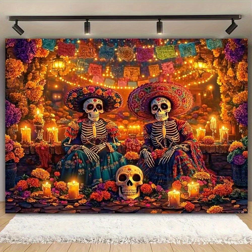 1pc Death God Party Background Banner, 39×59 inches - 70.8×90.5 inches Skull Garland Decorationzyc
