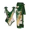2024 European & American Chic One-Piece Tummy-Slimming Swimsuit with Chiffon Beach Skirt