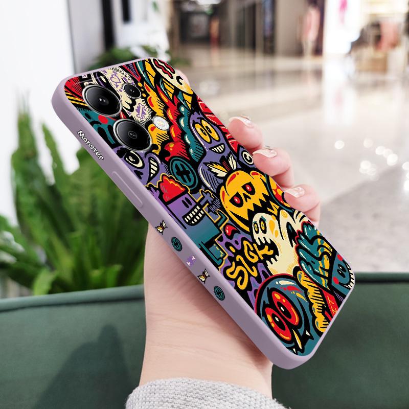 Pumpkin Monster Phone Case For Xiaomi Redmi Note 14 13 12 12S 11 11S 10 10S 9 9S Pro Plus 4G 5G Liquid Silicone Cover