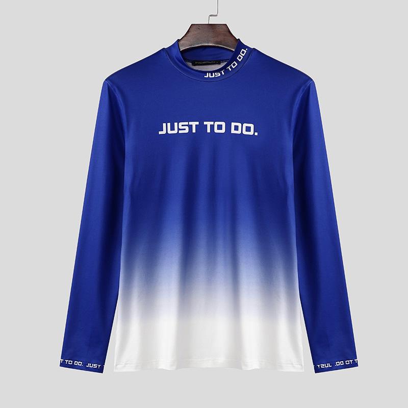 

INCERUN Мужские топы с круглым вырезом и длинным рукавом с буквенным принтом и градиентом 5XL синий