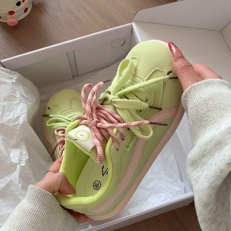 Green women's spring new niche thick baseplate shoes heightening bread shoes versatile casual sports shoes