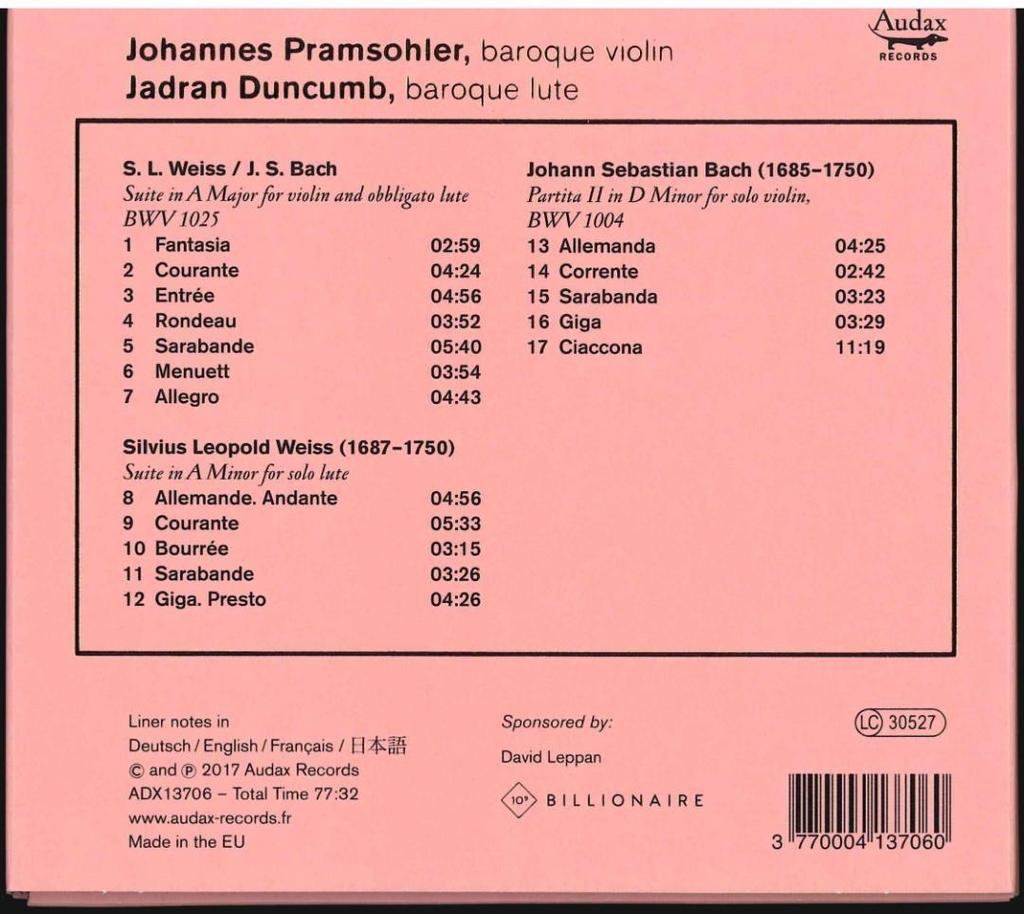 [GEBRAUCHT] Import-CD Johannes Pramsohler: Bach, Weiss Werke