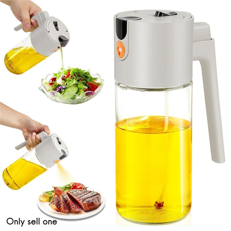 A25F-2-In-1 Oil For Cooking & Olive Oil Dispenser Bottle, 600Ml/21Oz Glass Oil Mister With Even & Adjustable Portion Control