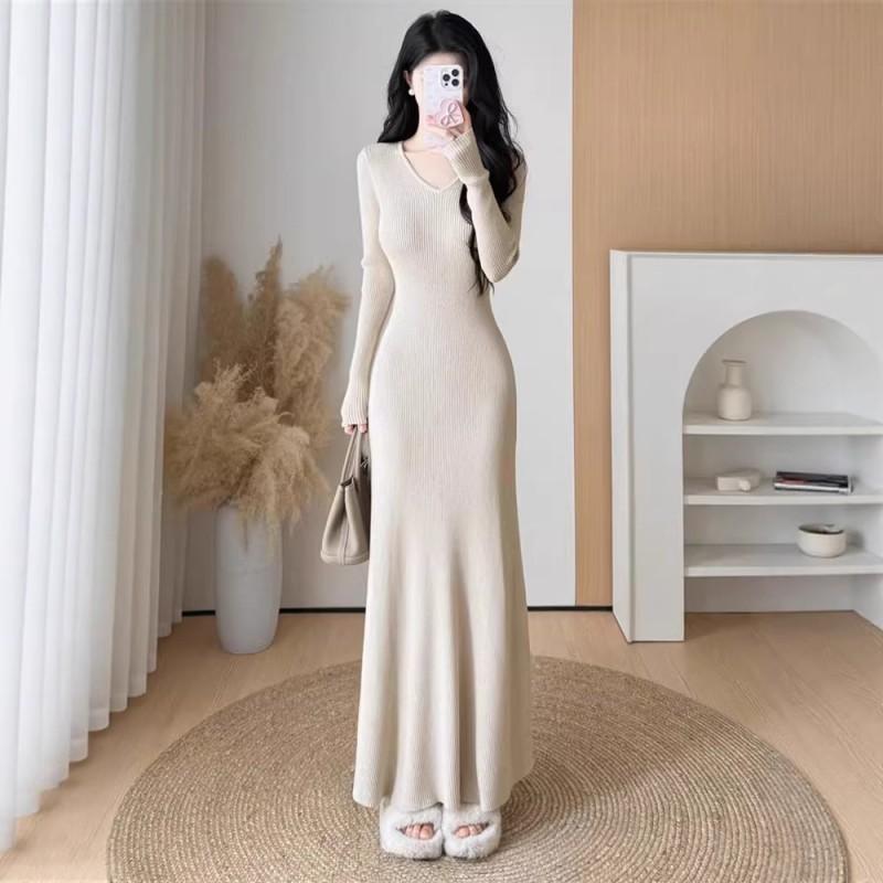 Womens Knit Sweater Midi Skirt Set Winter 2026 Elegant Office Wear Casual Outfit In Beige Black