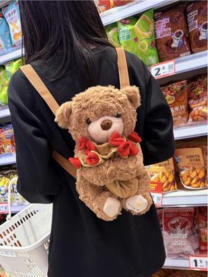 Cute Rose Teddy Bear Plush Backpack - Cartoon Doll with Flowers - Kids' Schoolbag Birthday Gift