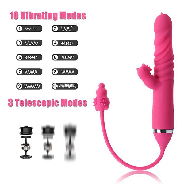 3 Modes Telescopic Dildo G -Spot Massage 10 Frequency Sex Toy for Women Tongue Licking Vibrator Vagina Clitoral Stimulator