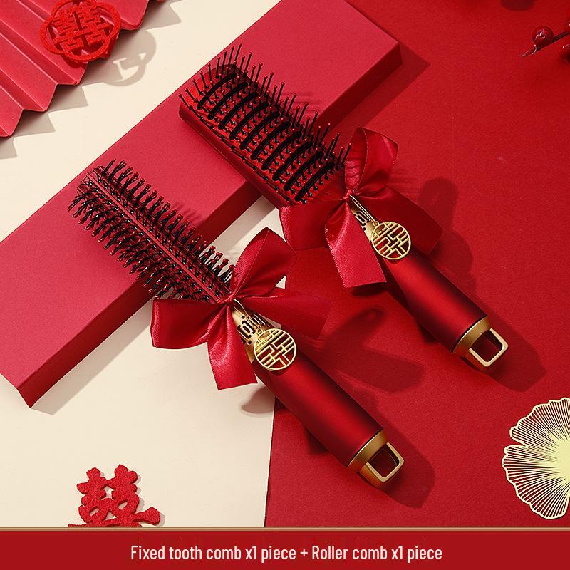 Red Wedding Comb & Cushion Set: Bridal Dowry Gift Box with Mirror