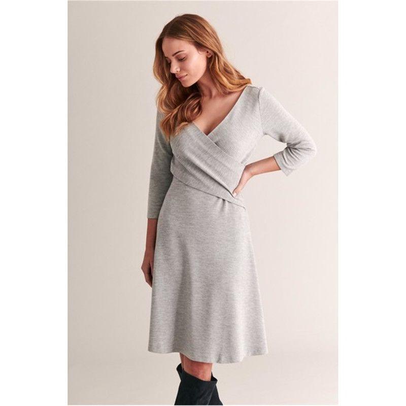 

Foreign Trade Surplus Order Tail Goods European Pure Original Simple Solid Slim fit Spring 3/4 Sleeve Women A Word Big Hemline Circumference Dress Gray XL