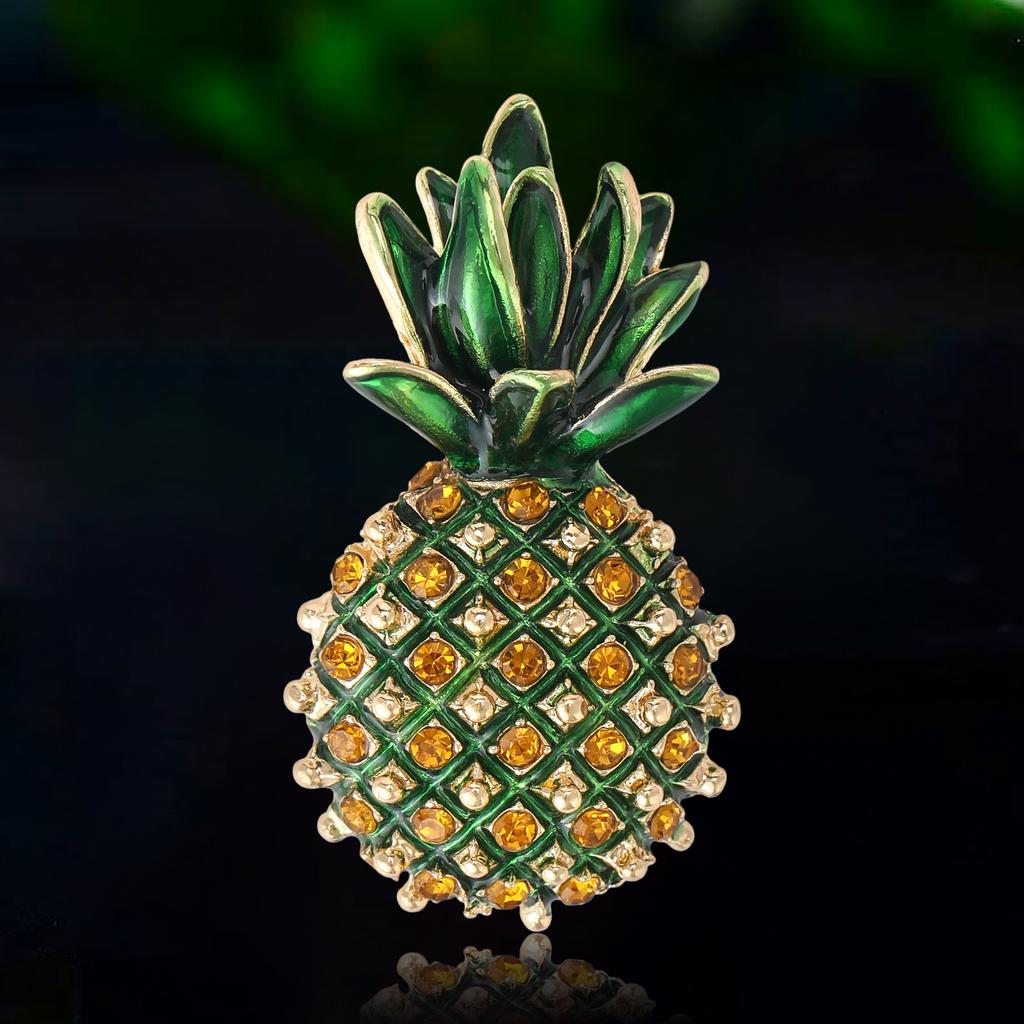 Luxury Rhinestone Pineapple Brooches for Women Enamel Fruit Plant Pins Necklace Event Party Gifts Decoration Clothes Accessories