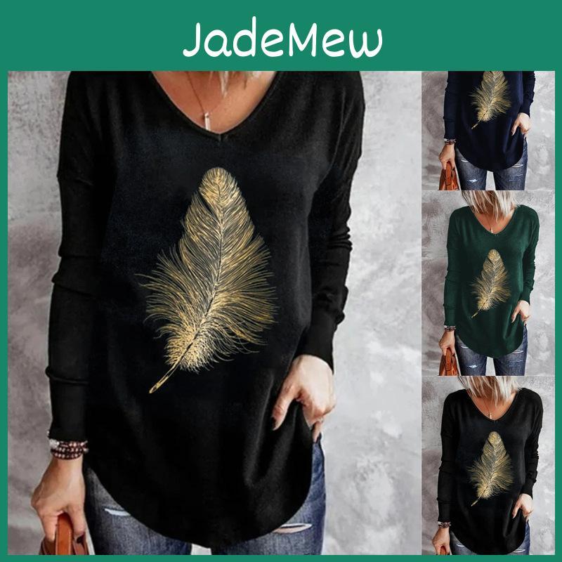 Size Shirt Plus T Print Vintage Cartoon 3d Tees Long Sleeve Loose Top Women Autumn V Neck Tshirts