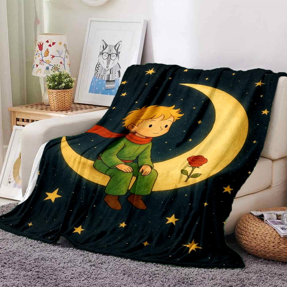 Coperta Stampata Tema Il Piccolo Principe - Perfetta per Divano, Letto, Viaggio e Uso Esterno | Lavabile in Lavatrice, Accogliente e Resistente.
