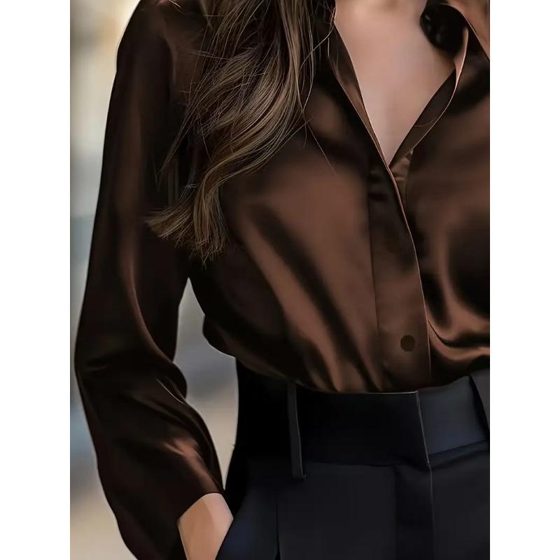 New Elegant Loose Office Long Sleeve Lady Shirts 2026 Spring Autumn Women Autumn Turn Down Collar Casual Blouses Fashion Solid Color Tops