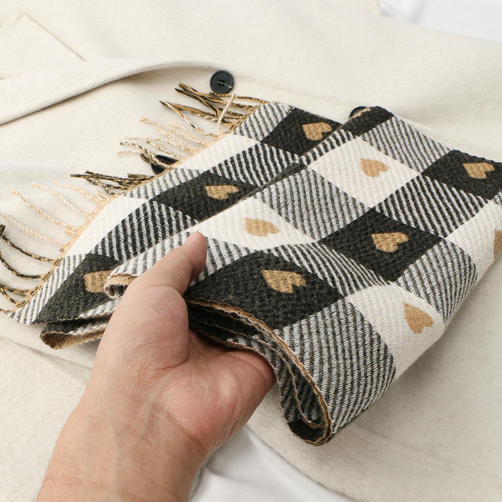 Women'S Autumn And Winter Heart-Patterned Scarf Plaid Comfortable Scarf Thick Warm Large Blanket Shawl Scarf Pashmina