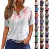 Women's T Shirt Tee Print Button Short Sleeve Daily Weekend Fashion Basic V- Neck Regular Top