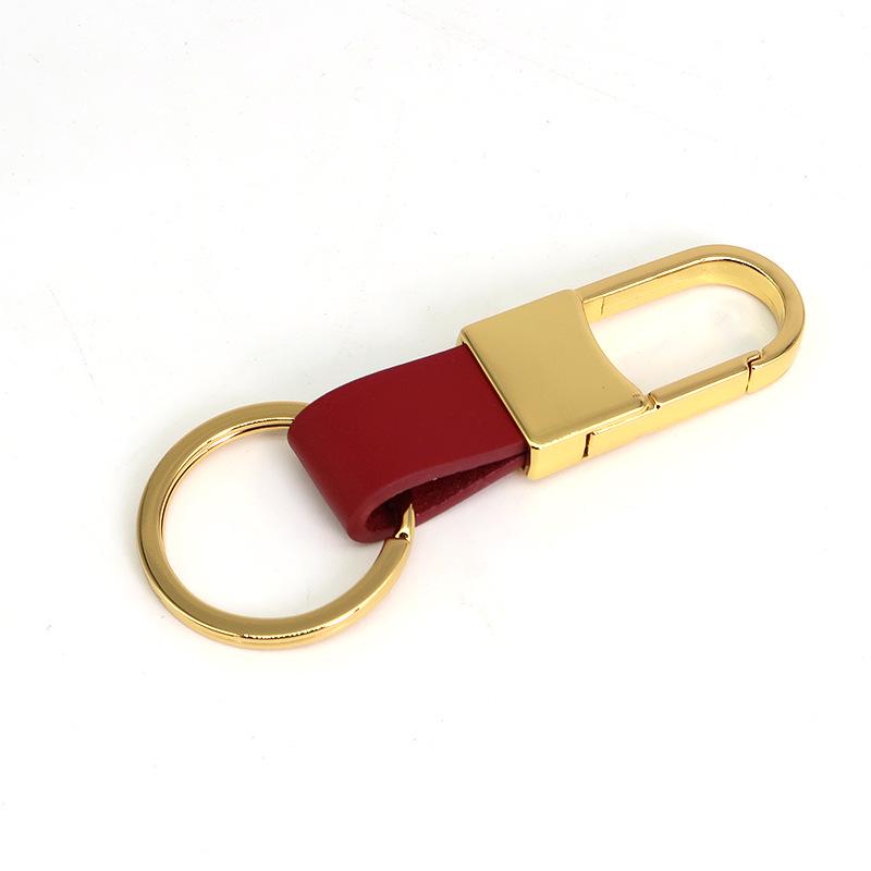 Men's Genuine Leather Car Keychain with Zinc Alloy Waist Clip and Customizable Laser Logo