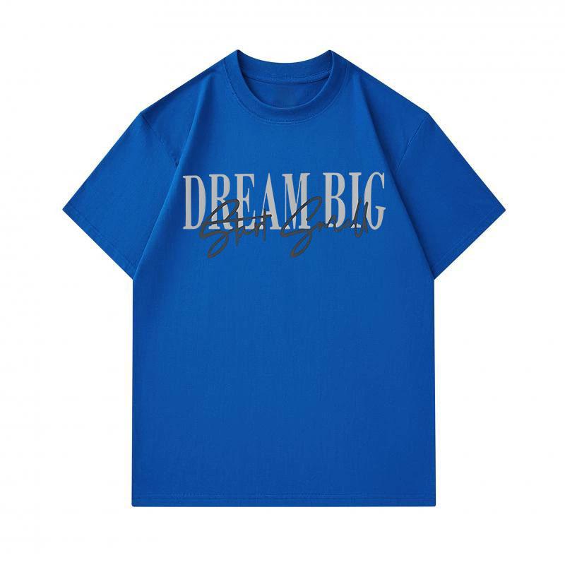 100% Cotton Men's Crew Neck Short Sleeve T-Shirt, Dream Big Start Small Inspirational Slogan Print Casual Breathable Soft Tee for Daily Street Wear
