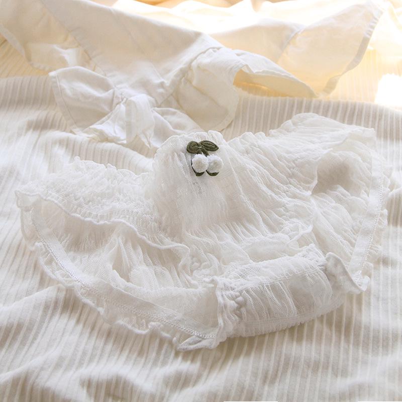 Women's Mid-Waist Lace Mesh Panties with Black Edge and Bow