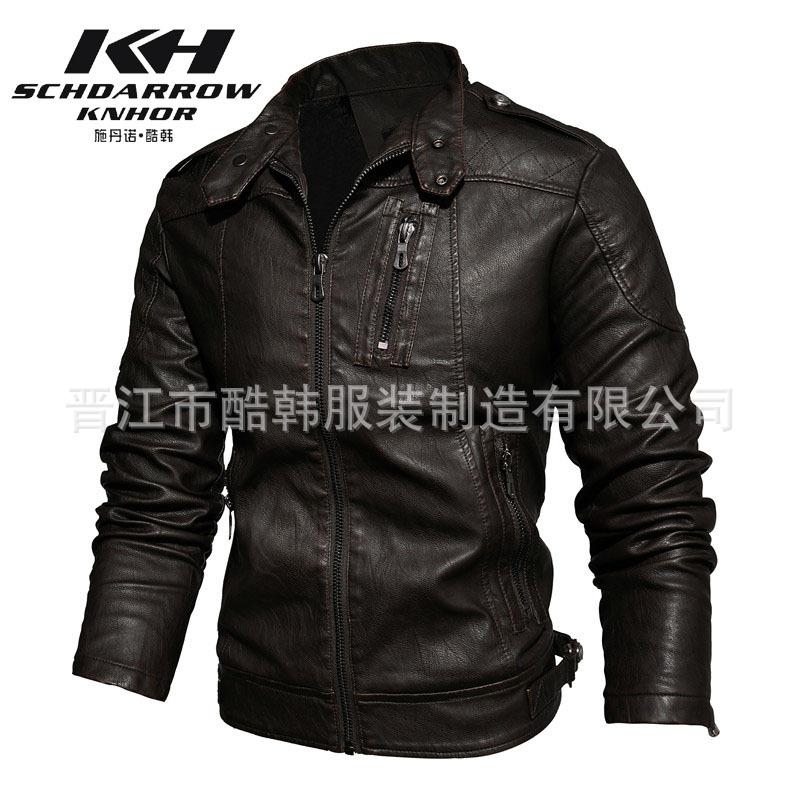 Popular autumn and winter men's leather jacket middle-aged and elderly locomotive PU leather jacket quality trendy brand men's stand-up collar slim j