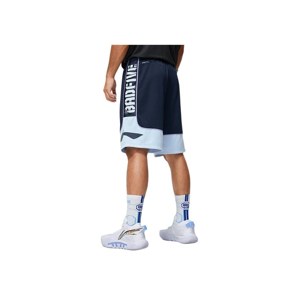 Li Ning Badfive Color Block Letter Sports Breathable Quick Dry Casual Shorts Men Shorts Deep-Navy-Blue Sky-Blue AAPU021-6