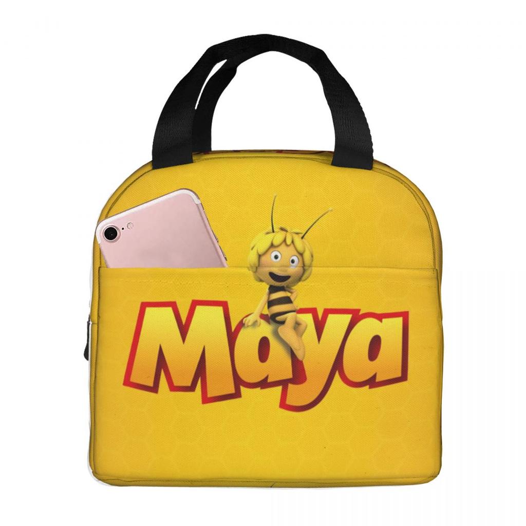 Maya The Bee With Flowers Cartoon Insulated Lunch Bag For Picnic Storage Food Boxes Portable Cooler Thermal Lunch Boxes