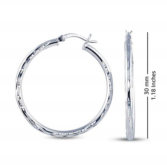 LeCalla 925 Sterling Silver Diamond-Cut Hoop Earrings Italian Classic Click-Top for Women