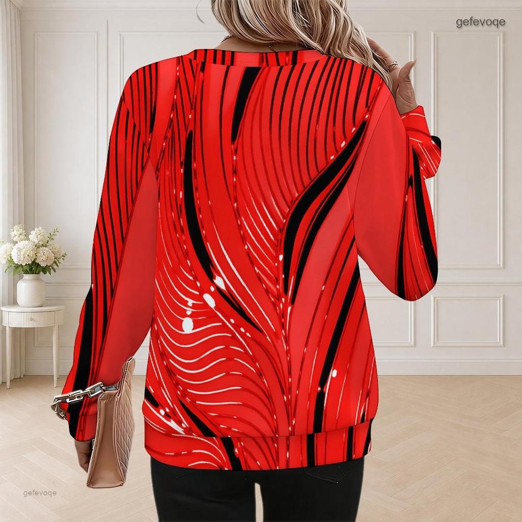 Women Plus Size Polka Dot Printed Round Neck Long Sleeve Ribbed Cuffs White Pullover Sweatshirt