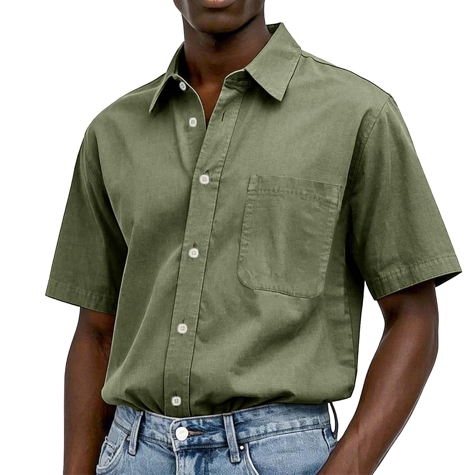 

Men s Casual Pocket Shirt, Washed Cotton, Button-up, Men s Short-sleeved Shirt L зелений