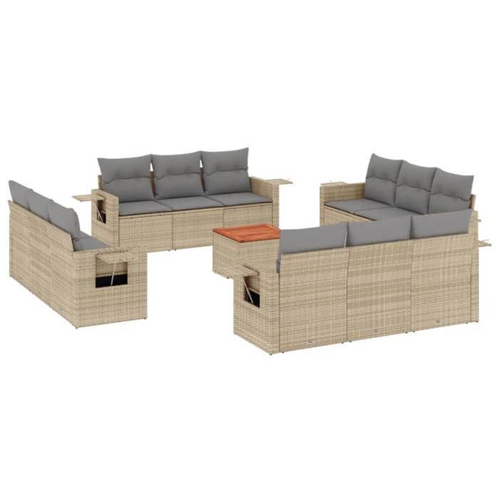VidaXL Salon de Jardin avec Coussins 13 pcs, Canapés de Terrasse, Ensemble de Meubles de Patio, Mobilier d'Extérieur, Beige 3224498