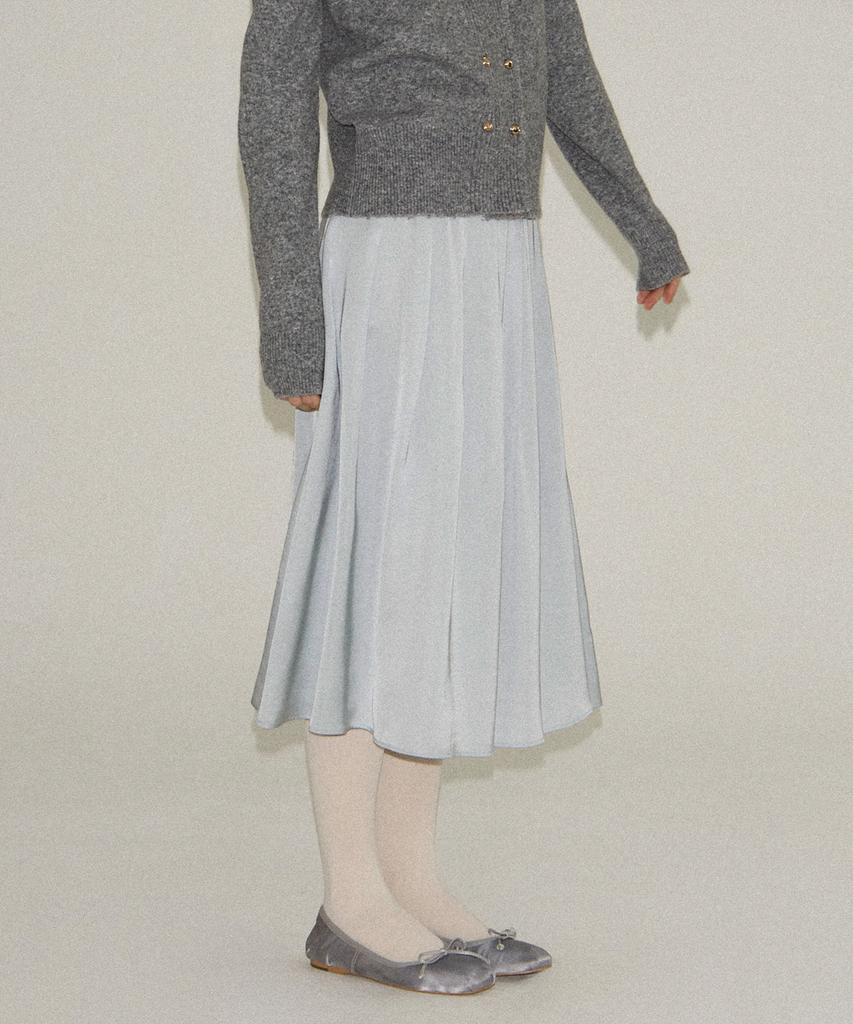 SALON DE YOHN Grace Satin Pleated Skirt_ Silver