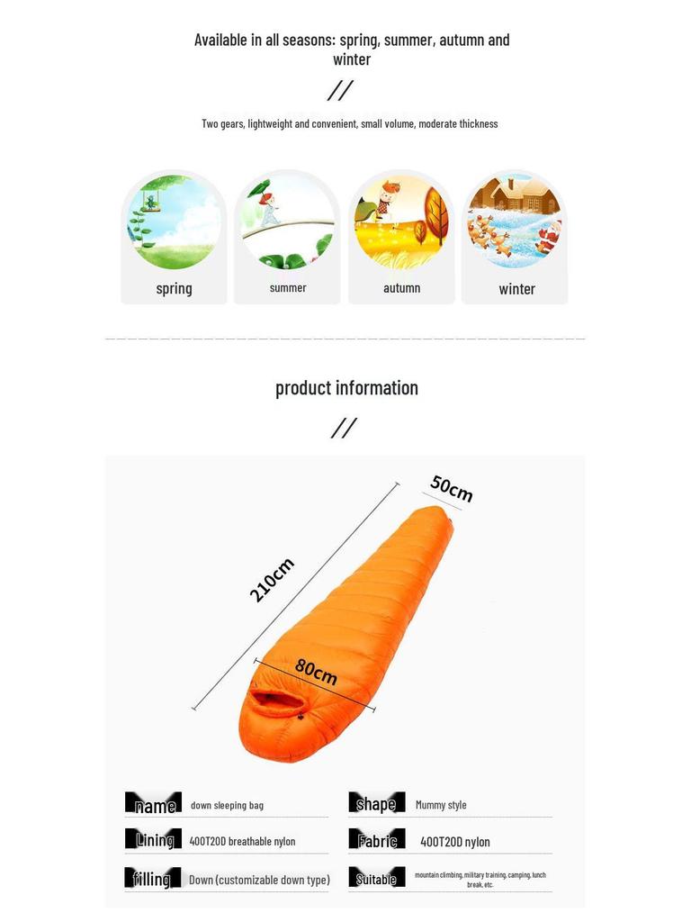 Aanpasbare Mummy Dons Slaapzak voor Kamperen bij Koud Weer