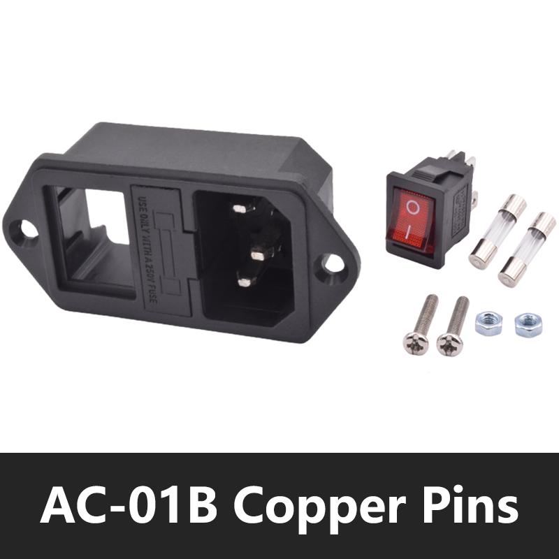 C13 C14 Electrical Power Socket Computer Mount Outlet 3 Pin IEC320 LED Rocker Switch Brass 10A Fuse Inlet Plug Connector 250v