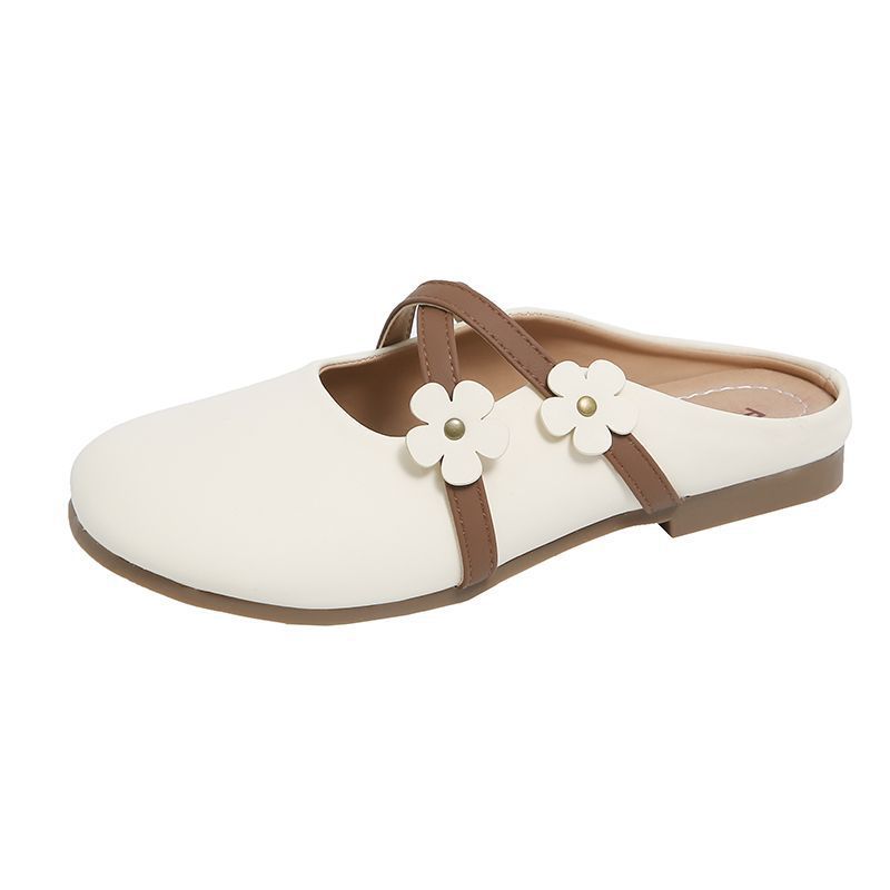 Daily versatile flower flat-bottomed lazy single shoes spring and summer new soft-soled not tired foot bag head one foot half slippers