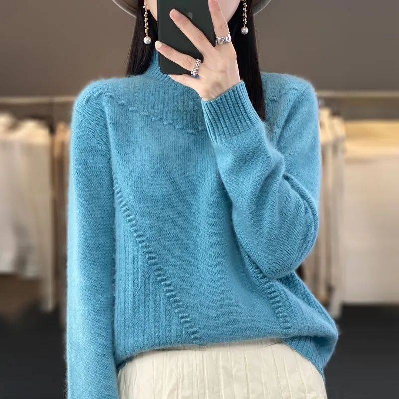 

Women s Solid Color Turtleneck Sweater Autumn Winter Knitted Top Fashionable Warm Base Layer S озеро синього кольору