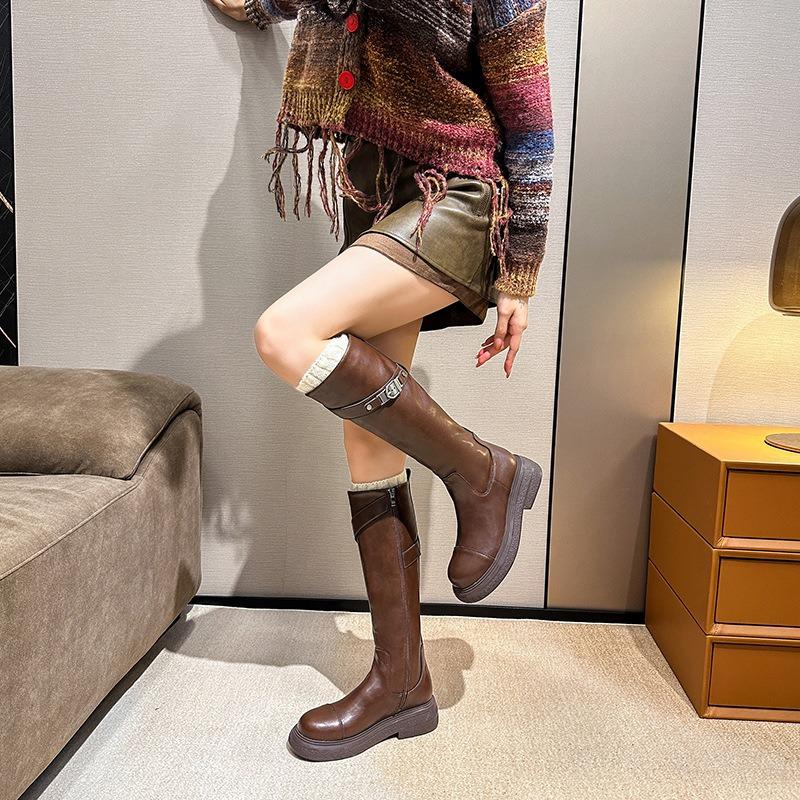 Brown Boots Women's Autumn and Winter New Maillard High Boots But Knee Long Leather Platform Boots