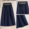 DIMANAF 2026 Summer Plus Size Women Skirts Elastic Waist Oversize Casual Lady Long Skirts Denim Cotton Solid Blue