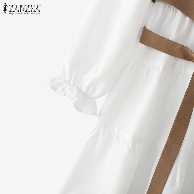 ZANZEA Women Casual Turn Down Collar Loose Long Sleeve Patchwork Shirt Dress