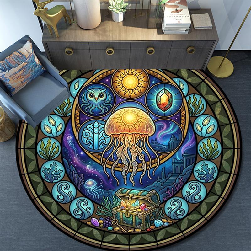 Oceanic Glass Round Area Rug Under Office Chairs Bedroom Living Room Home Decor
