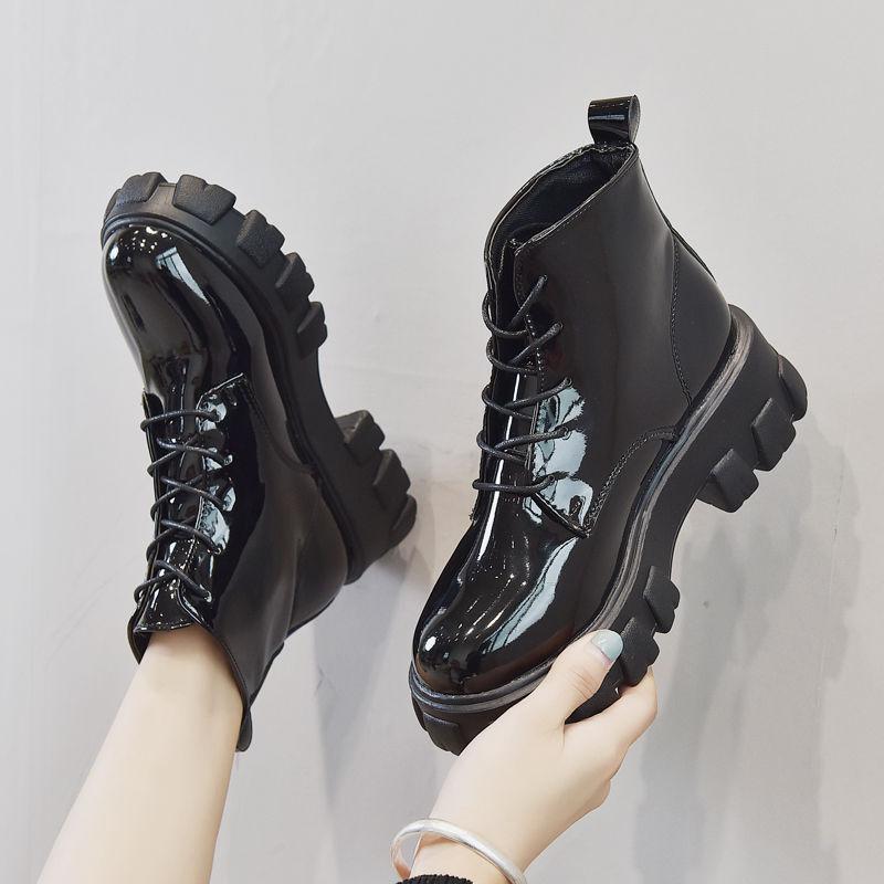 Women's Plus Size Round Toe PU Snow Boots Casual Short Tube Thick Soled Martin Boot Lacing Knight Shoes 35-42