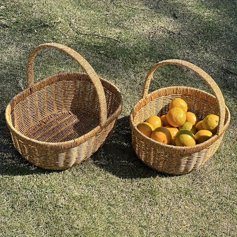 Japanese-Style Handwoven Shopping Basket, Imitation Rattan, Large Picnic Basket, Handmade Fruit Basket, Egg Basket