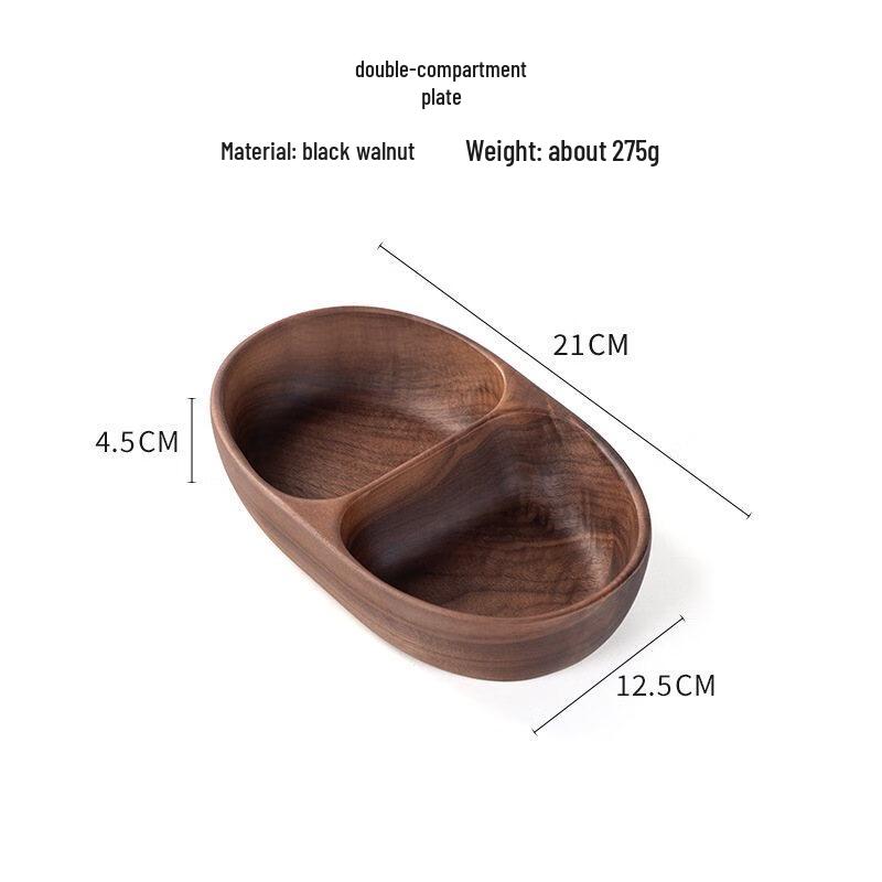 

ZISIZ Black Walnut Wood Dual-Section Serving Bowl