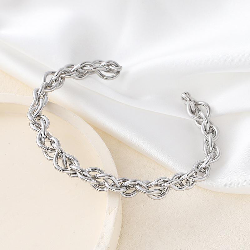 European & American Stainless Steel Open Bangle - High-end Simple Woven Design
