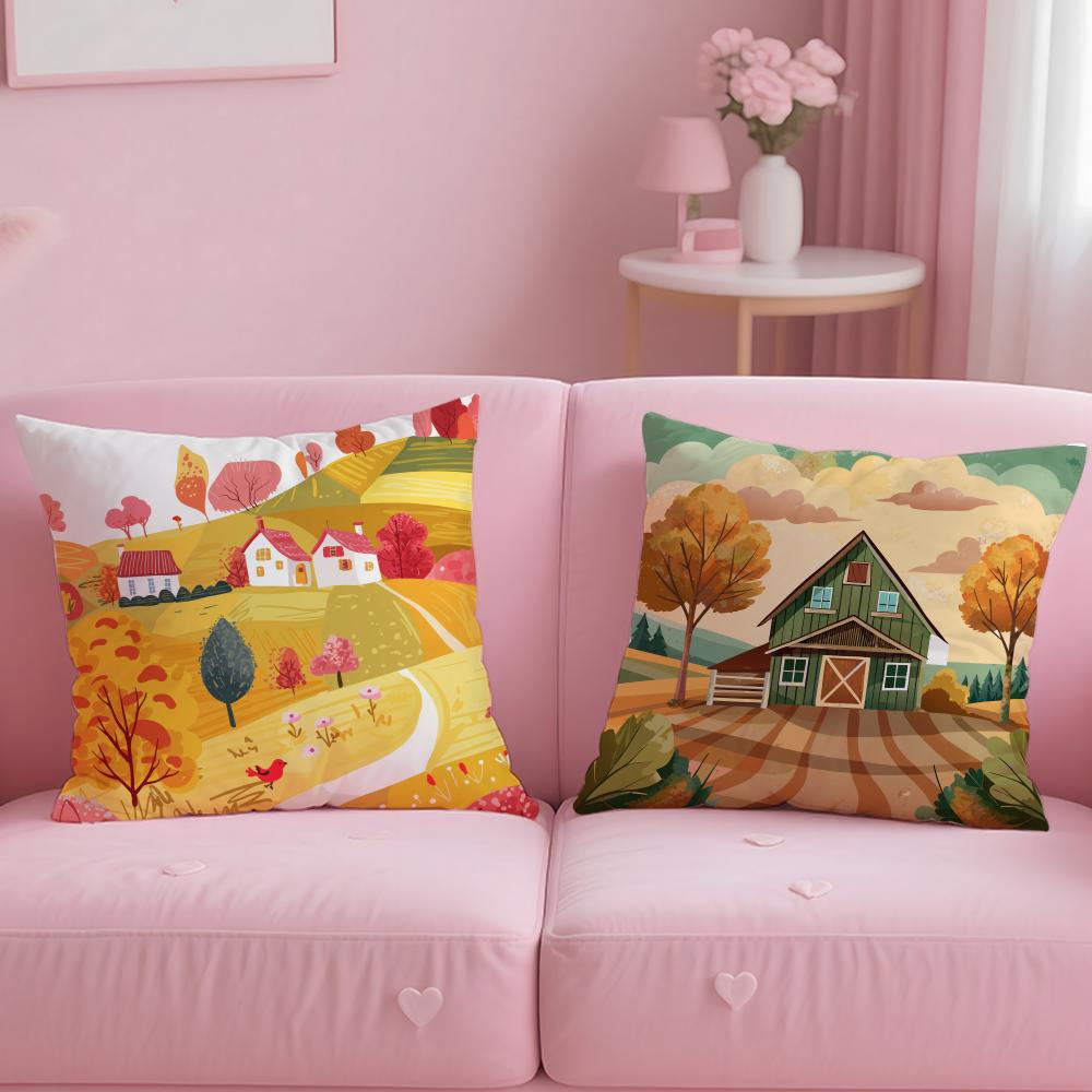 Classic Art Theme Farm Painting Cushion Cover Soft EasyWash Pillow Case Versatile for Couch Bed Travel and Office