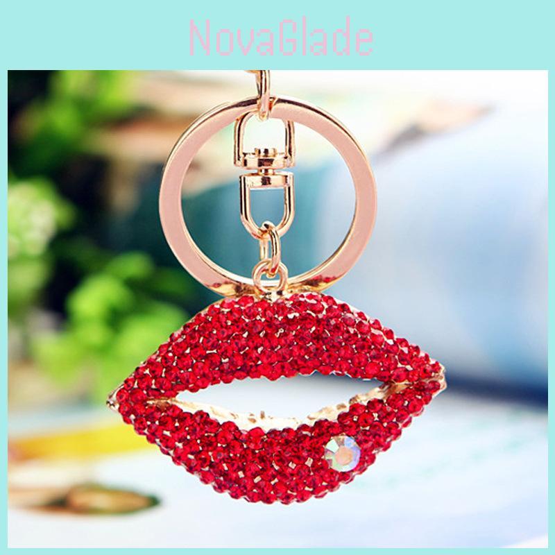 Stunning Rhinestone Red Lip Metal Keychain Adorable Fashionable Car Key Holder
