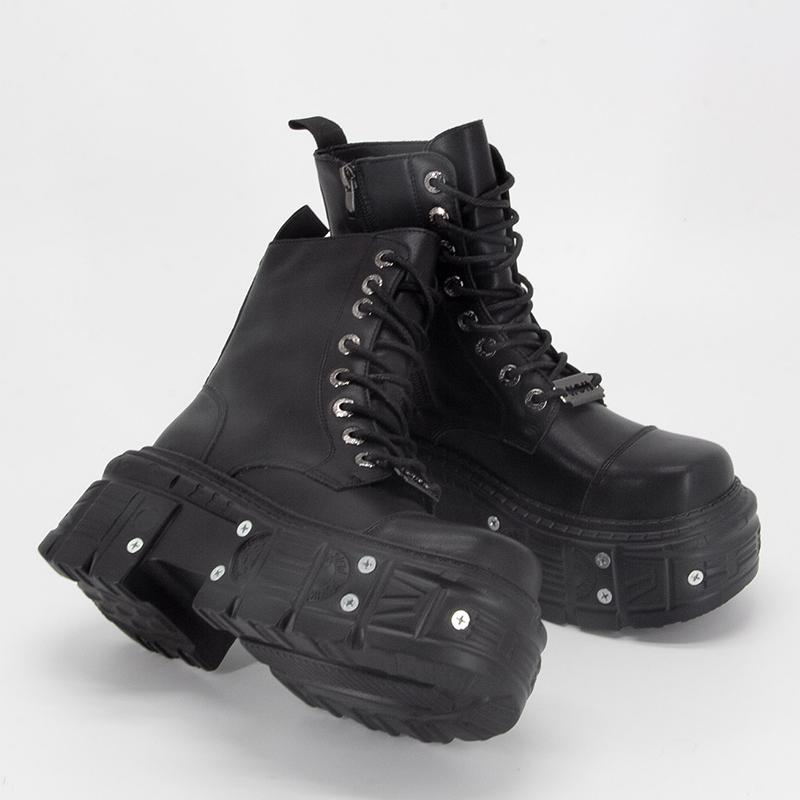 Punk Style Women Boots Lace-up Heel Height Platform Shoes Woman Gothic Ankle Rock Boots Metal Decor Man And Woman Sneakers