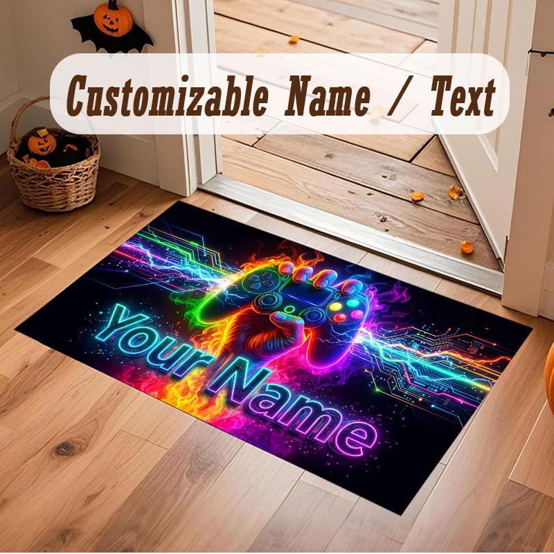 Neon Colorful Theme Crystal Velvet Floor Rug Personalized Custom Name Text Warm Carpet Home Decoration