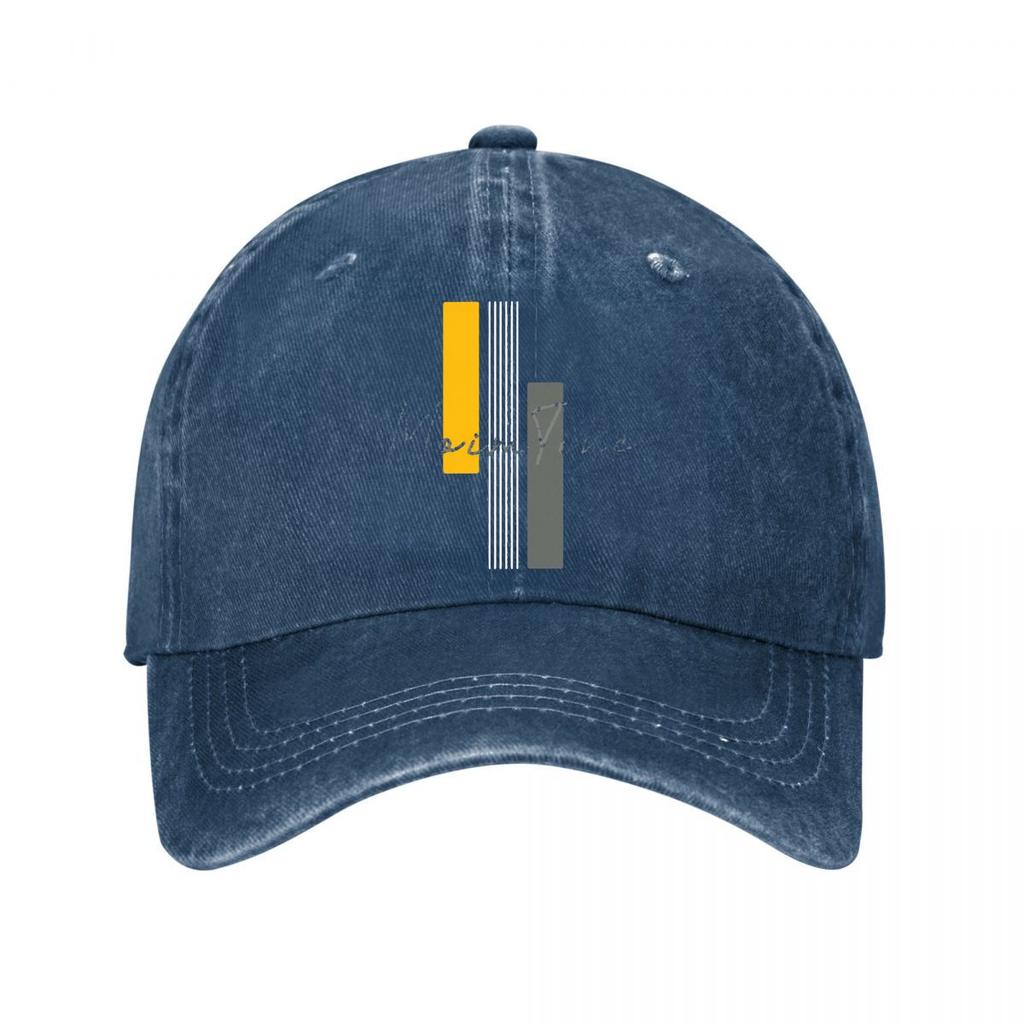 Abstract Yellow Gray Vertical Bars Grunge Script Art Washed Baseball Cap Outdoor For Womens Unisex FeUnisex