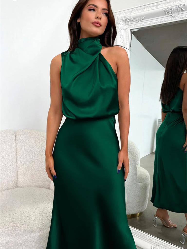 Luxury Satin Sleeveless Dress for Women - Elegant Evening Gown for Spring/Summer Collection